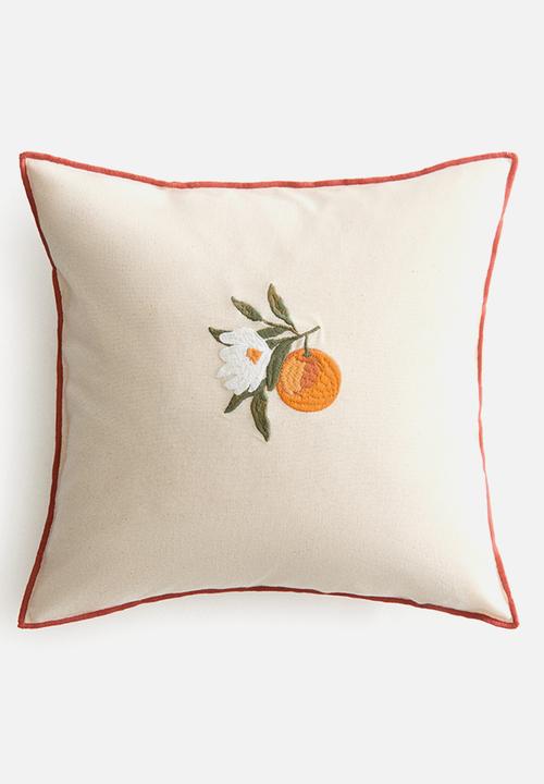 H&M - Embroidery-motif cotton cushion cover - light beige/orange