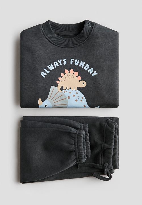 H&M - 2-Piece printed sweatshirt set - dark grey/always funday