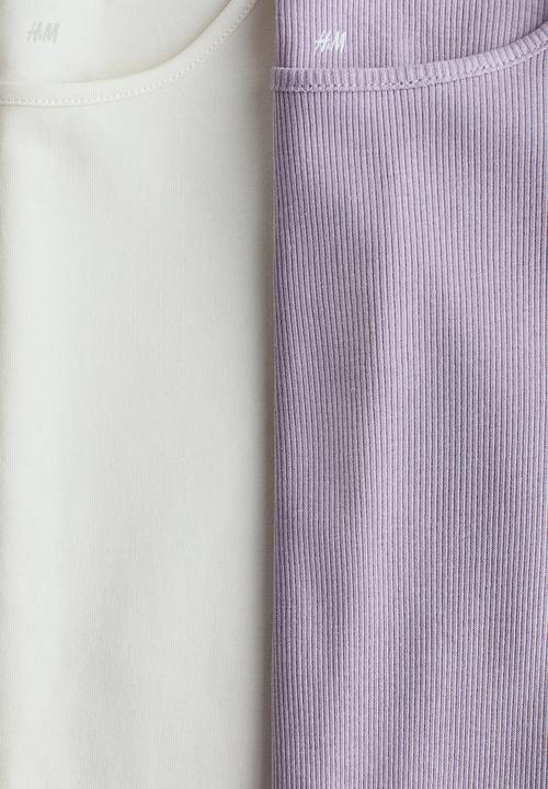 H&M - 2-Pack frill-trimmed jersey tops - dusty purple/white