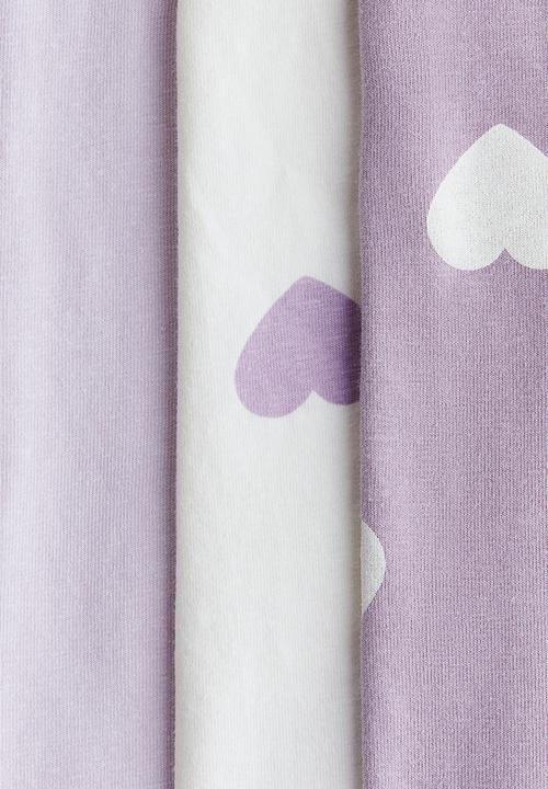 H&M - 3-Pack cotton jersey leggings - white/lilac hearts