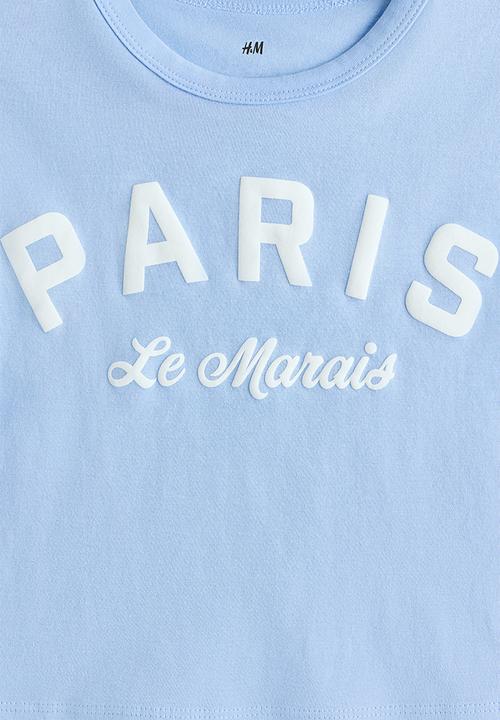 H&M - Printed cotton t-shirt - light blue/paris