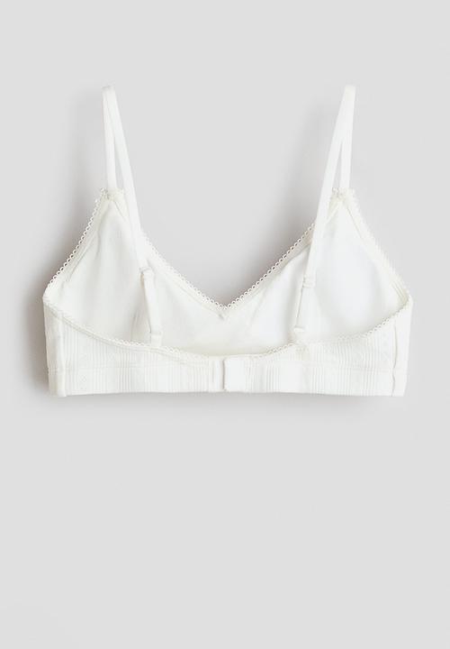 H&M - Padded cotton pointelle crop top - white