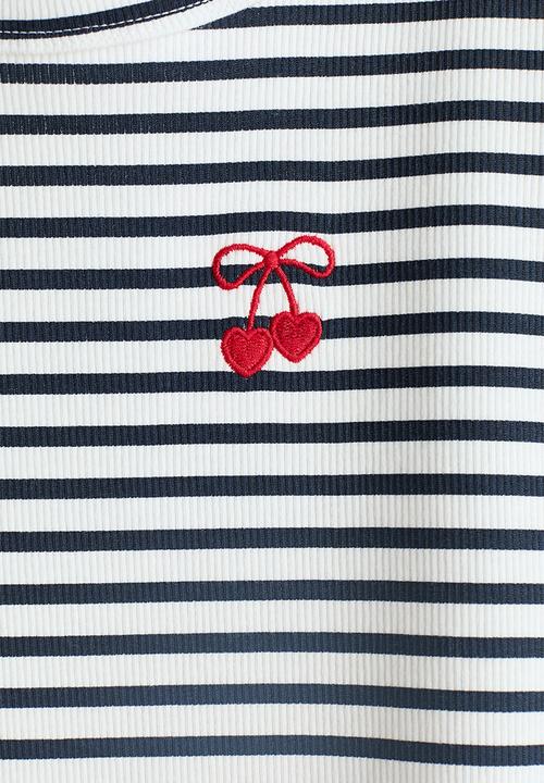 H&M - Ribbed jersey top - navy blue/white striped