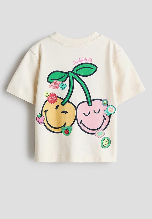 H&M - Loose-fit printed t-shirt - cream/smileyworld?