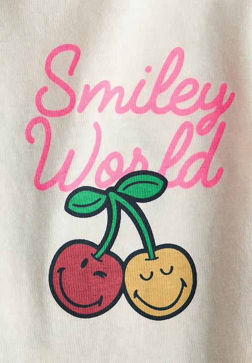H&M - Loose-fit printed t-shirt - cream/smileyworld?