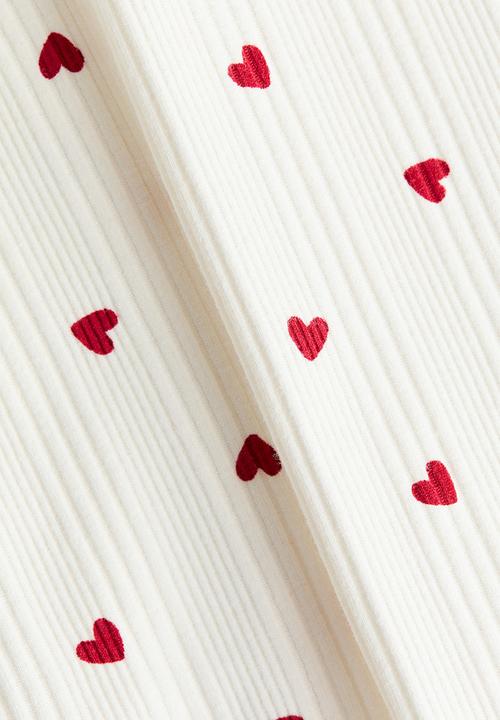 H&M - Ribbed jersey top - white/hearts