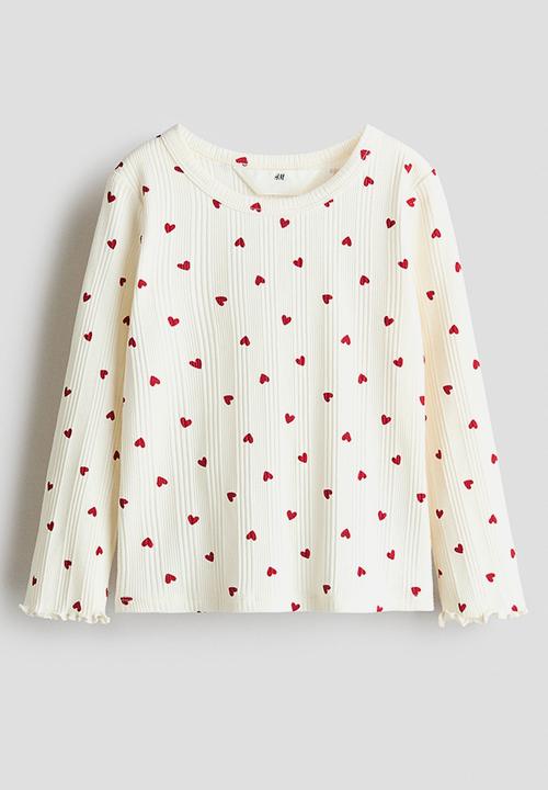 H&M - Ribbed jersey top - white/hearts