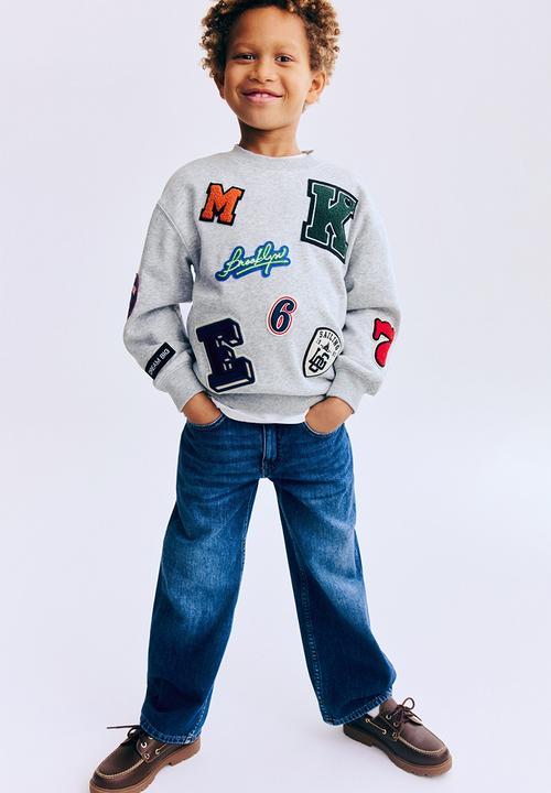 H&M - Appliqu?d brushed-inside sweatshirt - light grey marl/patches