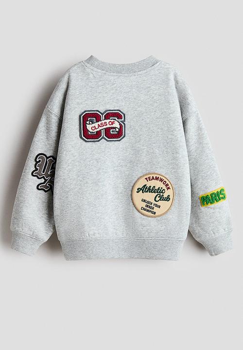 H&M - Appliqu?d brushed-inside sweatshirt - light grey marl/patches
