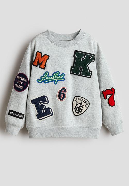 H&M - Appliqu?d brushed-inside sweatshirt - light grey marl/patches