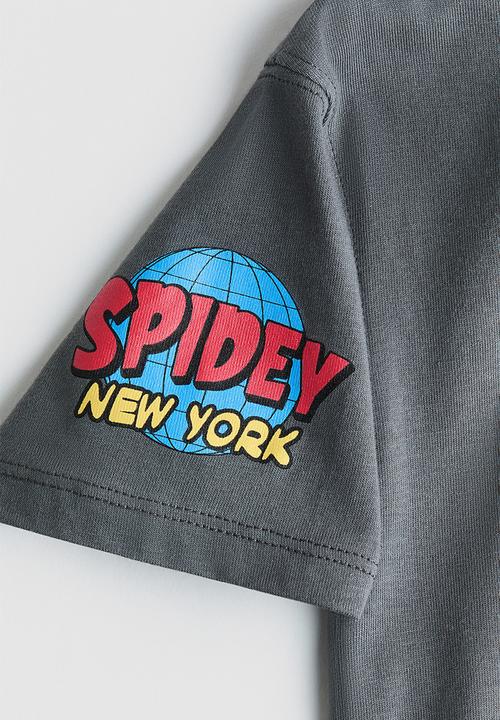 H&M - Loose-fit printed T-shirt - grey/spider-man