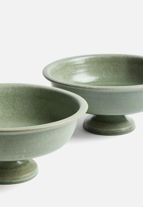 H&M - Footed stoneware serving bowl - light green