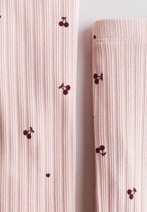 H&M - 2-piece ribbed cotton set - light dusty pink/cherries