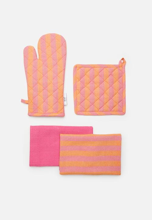 Excellent Houseware - Spring kitchen towel set of 2 - Orange & Pink 