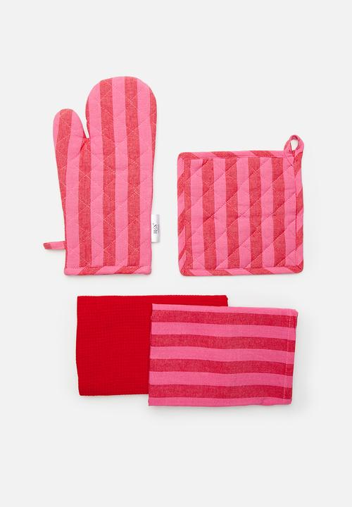 Excellent Houseware - Spring kitchen towel set of 2 - Pink & Red 