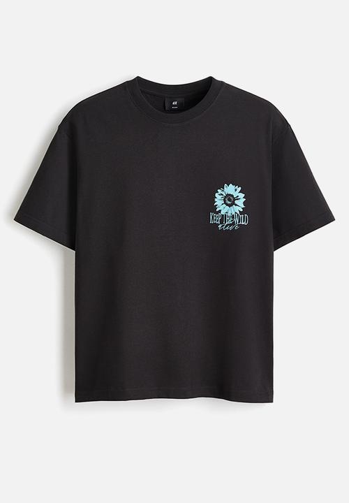 H&M - Loose fit printed t-shirt - black/keep the wild