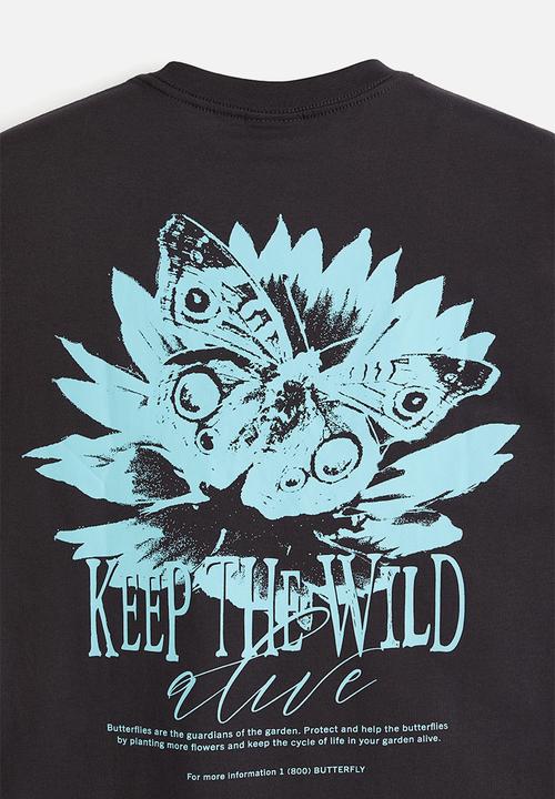 H&M - Loose fit printed t-shirt - black/keep the wild