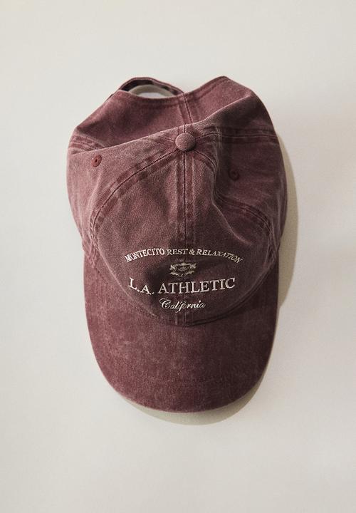 H&M - Embroidered-motif twill cap - dark red/l.a. athletic
