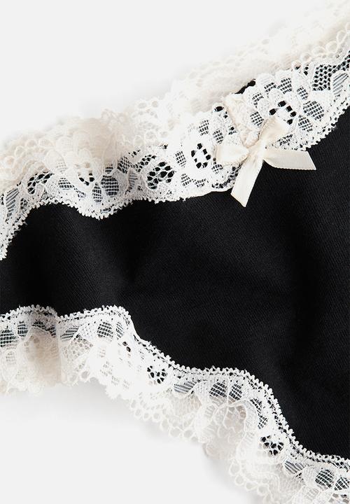 H&M - 3-pack cotton and lace brazilian briefs - black/light beige