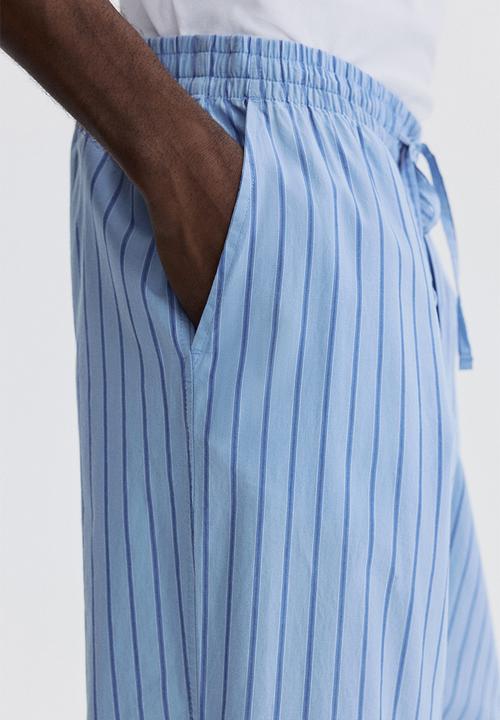 H&M - Relaxed fit poplin trousers - light blue/striped