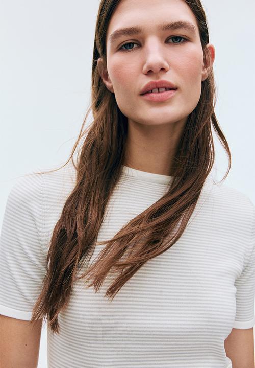 H&M - Fine-knit t-shirt - white/light grey striped