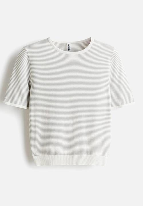 H&M - Fine-knit t-shirt - white/light grey striped