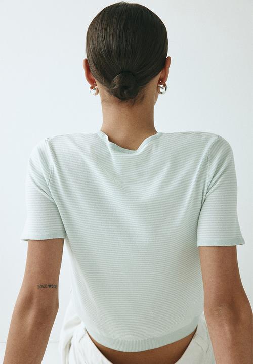 H&M - Fine-knit t-shirt - white/light green striped