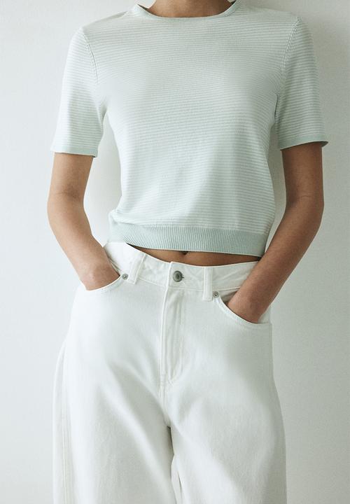 H&M - Fine-knit t-shirt - white/light green striped