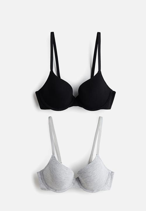H&M - 2-Pack padded underwired cotton bras - black/light grey marl