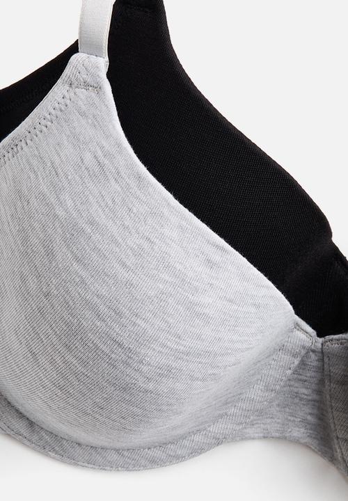 H&M - 2-Pack padded underwired cotton bras - black/light grey marl