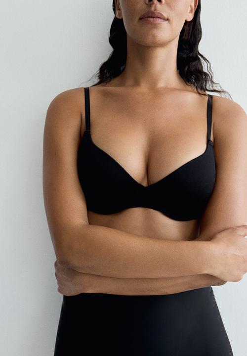 H&M - 2-Pack padded underwired cotton bras - black/light grey marl