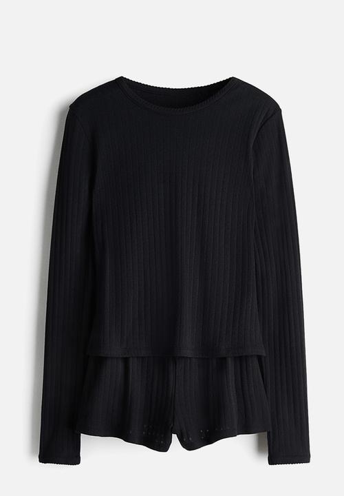 H&M - Pointelle jersey pyjamas - black