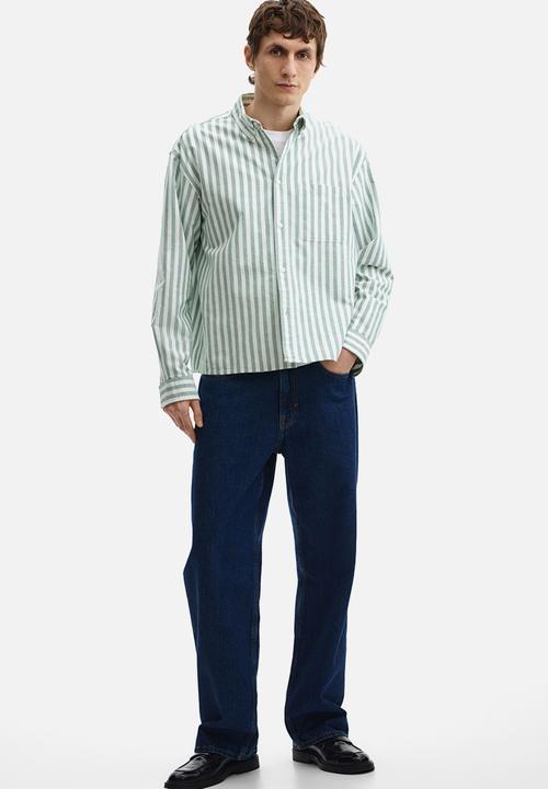 H&M - Relaxed fit oxford shirt - green/striped