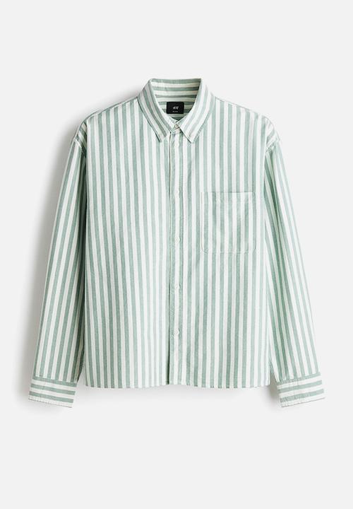 H&M - Relaxed fit oxford shirt - green/striped