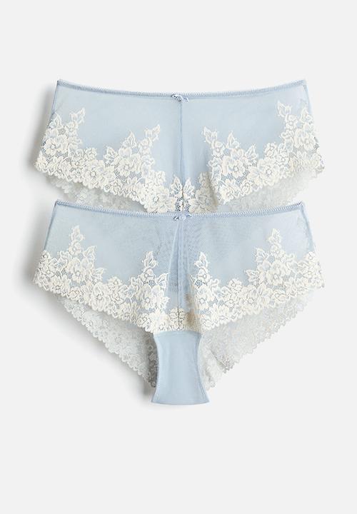 H&M - 2-pack lace hipster briefs - light blue/cream