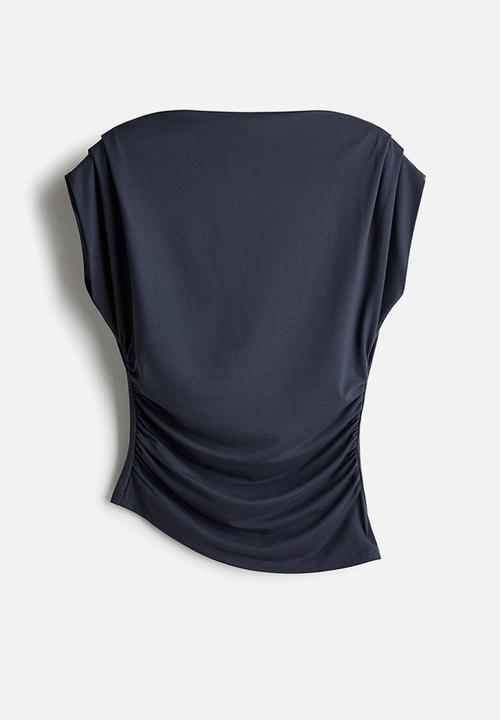H&M - Draped boat-neck top - dark pigeon blue