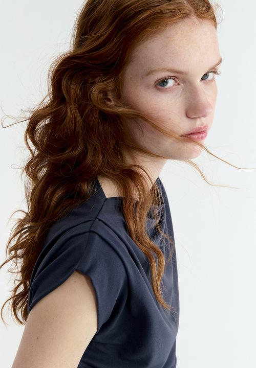 H&M - Draped boat-neck top - dark pigeon blue