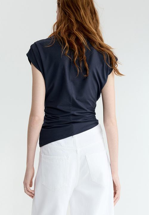 H&M - Draped boat-neck top - dark pigeon blue