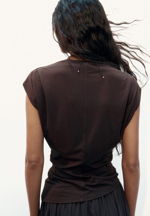 H&M - Draped boat-neck top - dark brown