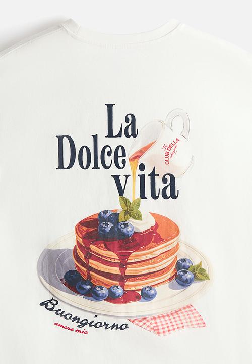 H&M - Oversized print-motif t-shirt - white/la dolce vita