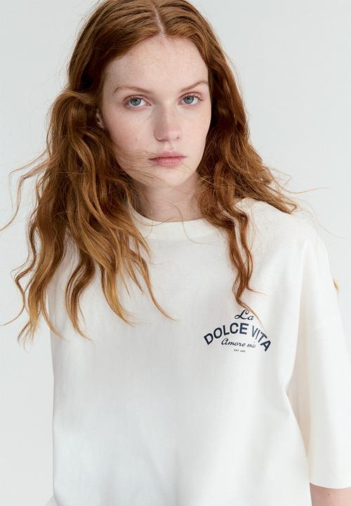 H&M - Oversized print-motif t-shirt - white/la dolce vita
