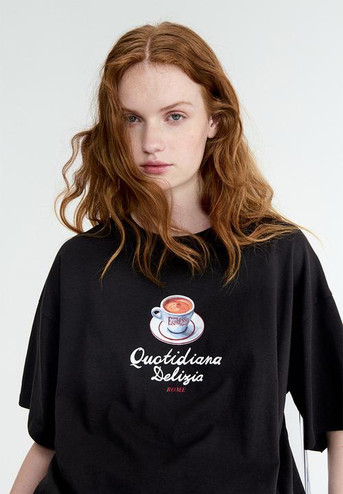 H&M - Oversized print-motif t-shirt - dark grey/espresso