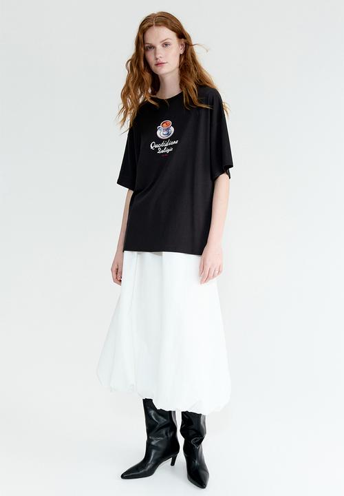 H&M - Oversized print-motif t-shirt - dark grey/espresso