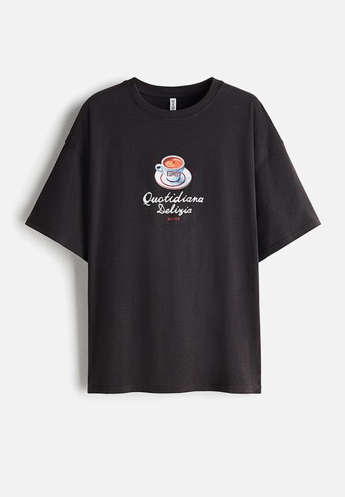 H&M - Oversized print-motif t-shirt - dark grey/espresso