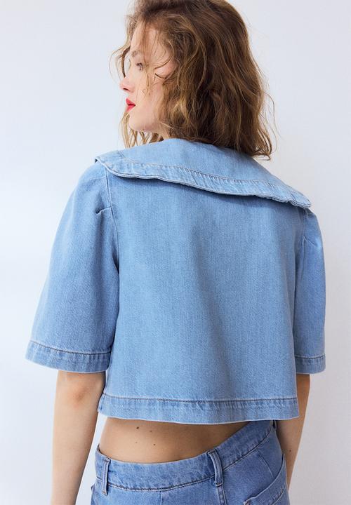 H&M - Collared denim blouse - light denim blue/flowers
