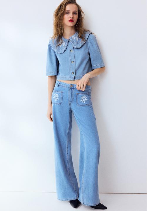 H&M - Collared denim blouse - light denim blue/flowers