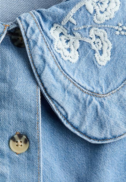 H&M - Collared denim blouse - light denim blue/flowers