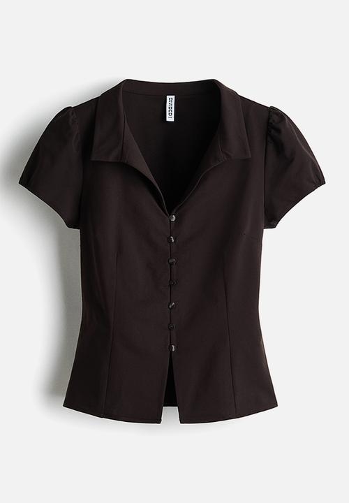H&M - Collared button-front top - dark brown