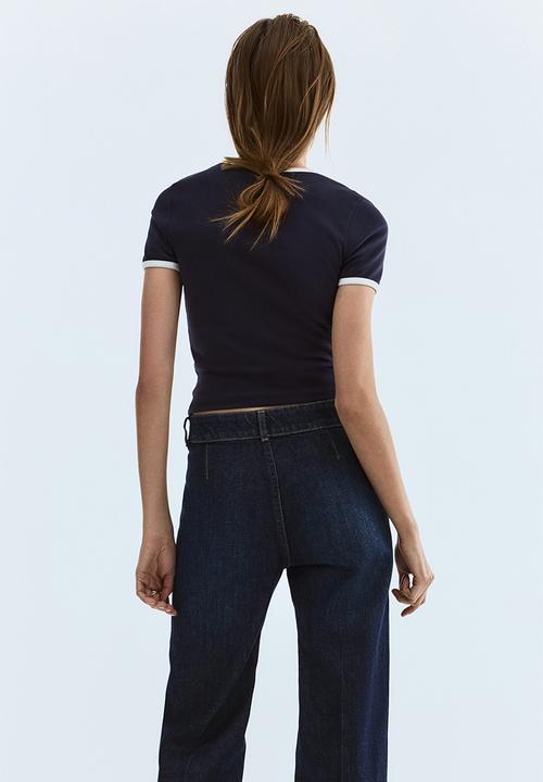 H&M - Wide high waist jeans - dark denim blue