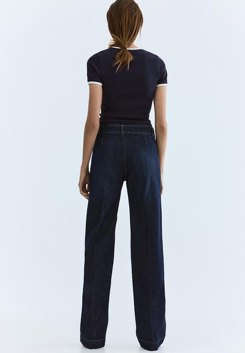 H&M - Wide high waist jeans - dark denim blue